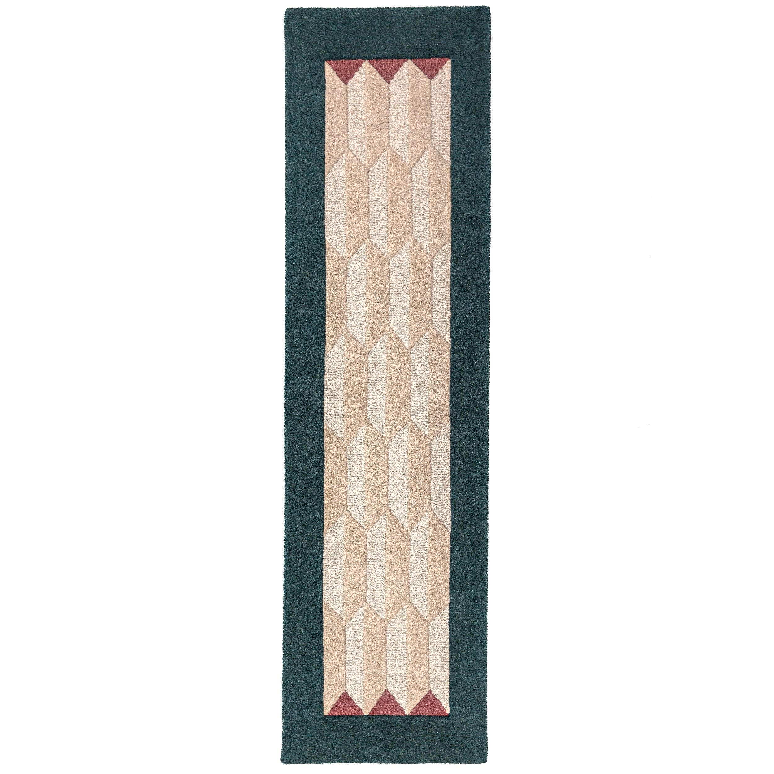 LÄUFER handgetuftet DARENT, in Petrol, Wabenmuster, 60 x 230 cm - Türkis, Textil (60/230cm) - KADIMA DESIGN