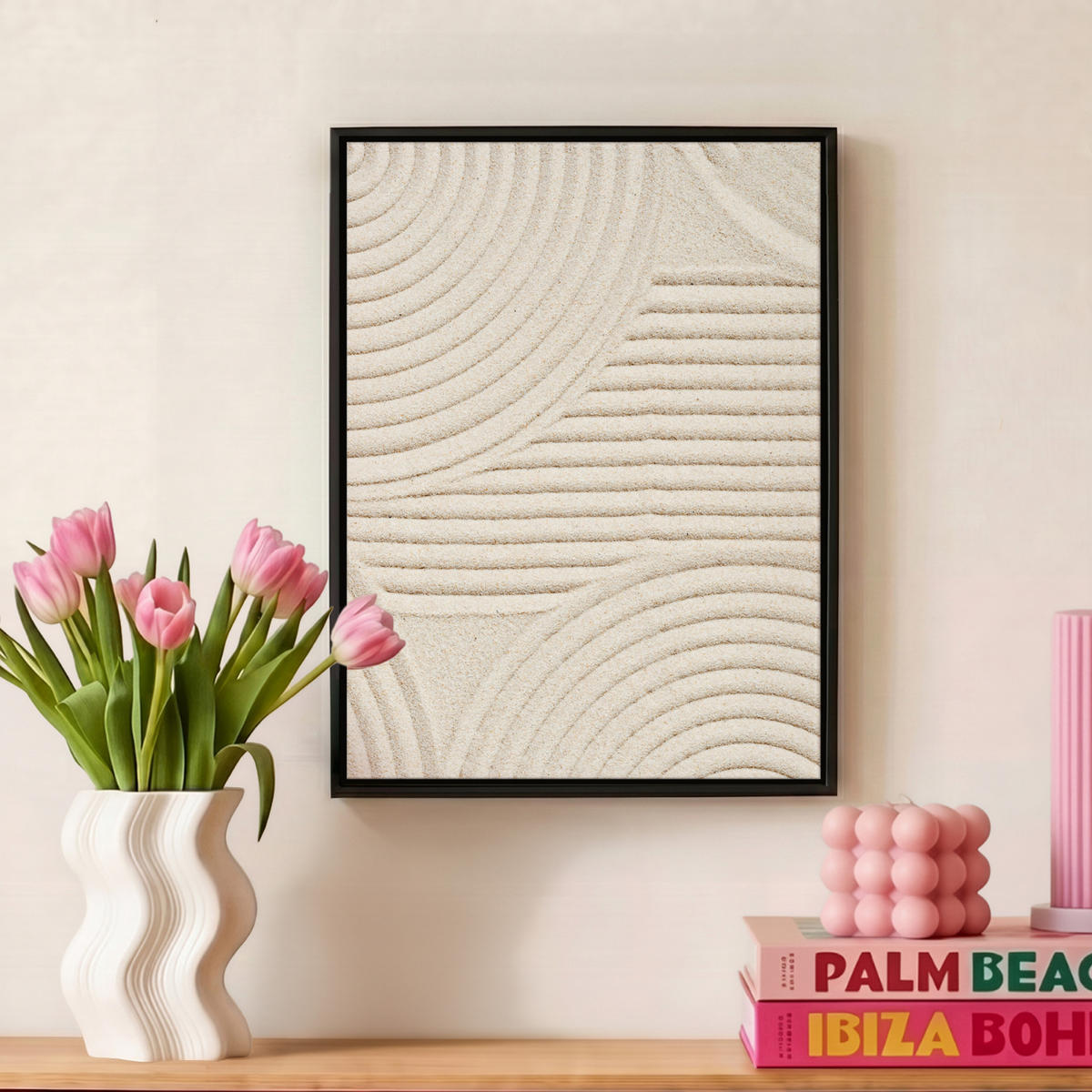 LEINWAND Bilder mit Rahmen - Muster - Abstrakt - Weiß - 30x40 - Beige, Textil (30/40cm) - MuchoWow