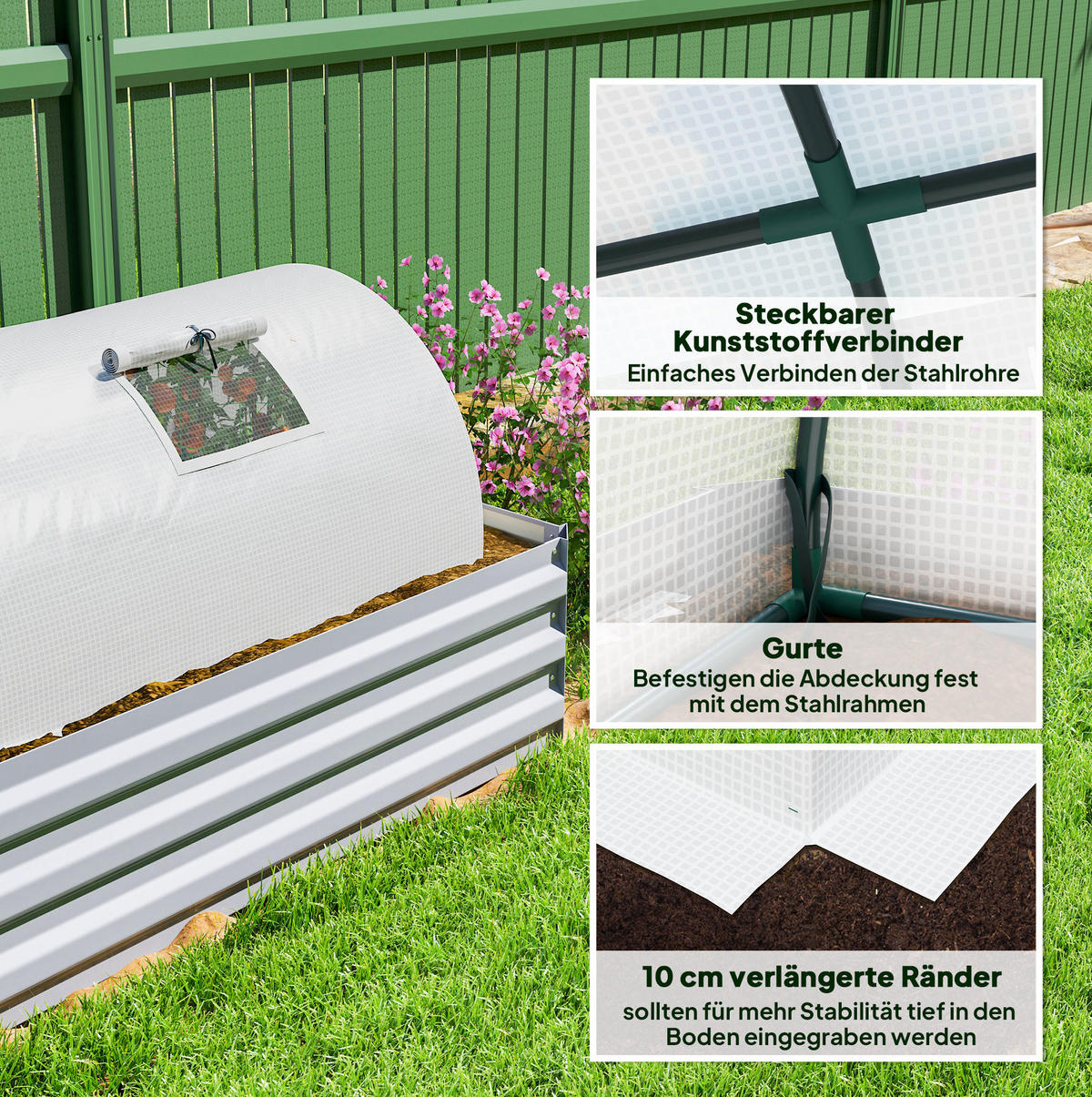 GEWÄCHSHAUS aus Kunststoff 200x80x45 cm in Weiß mit Mesh-Fenstern - Weiß, Kunststoff (80/45/200cm) - Modfu