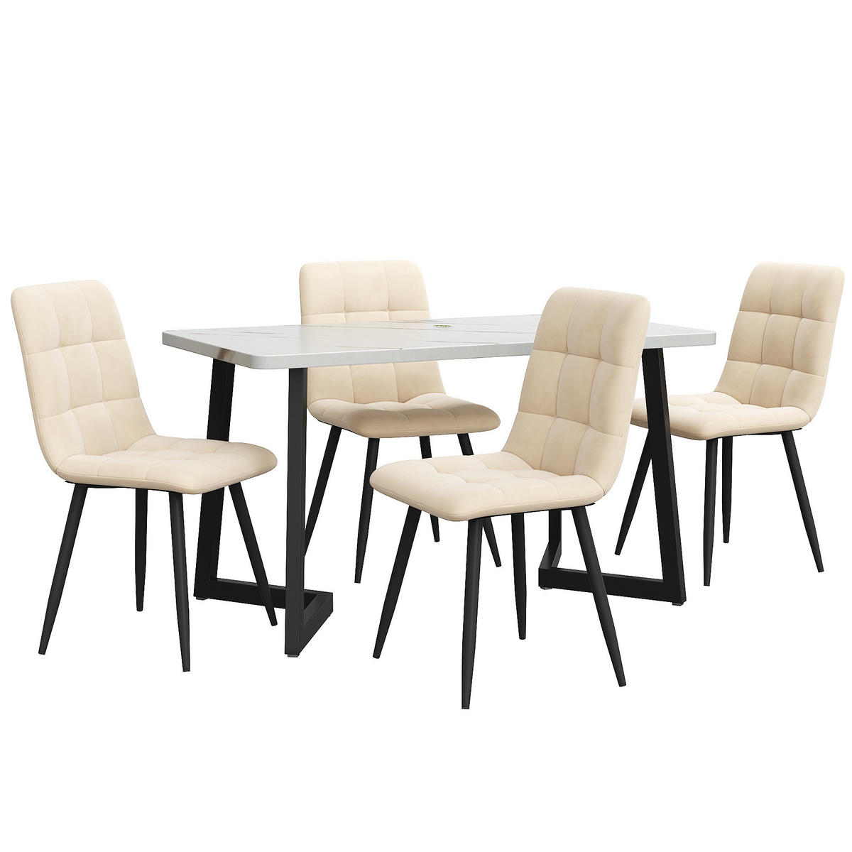 JÍDELNÍ SET 117cm 4 Židle Béžový samet Černý - béžová, kompozitní dřevo (117/75/68cm) - FLIEKS