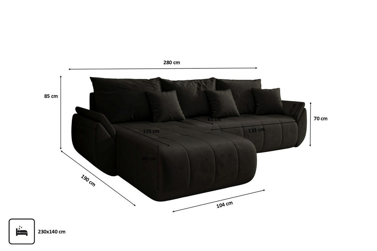 ECKSOFA Mit Schlaffunktion Und Bettkasten TOKYO, Stoff MONOLITH, Dunkelgrau, Links - Dunkelgrau, Holz (280/190cm) - Kaiser Möbel