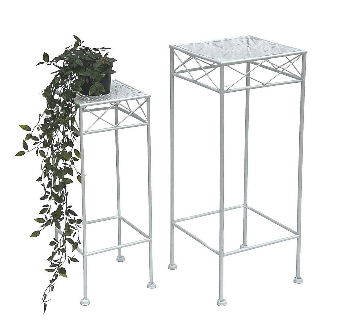 BLUMENHOCKER 2er Set Weiß Metall Eckig 96314 - Weiß, Metall (23/60/23cm) - DanDiBo