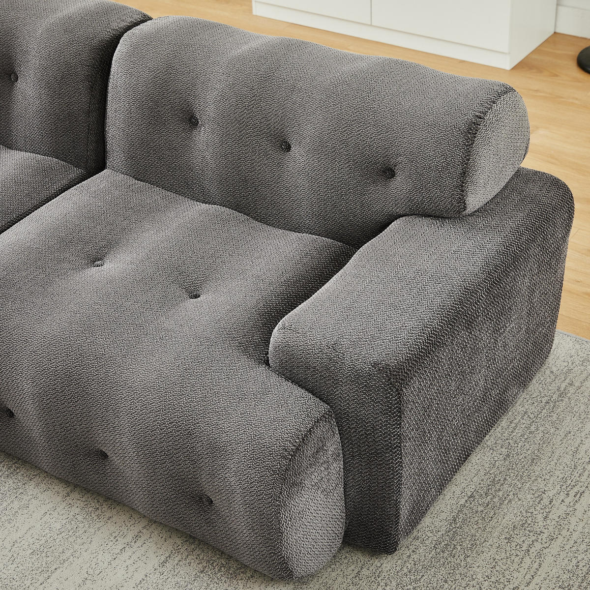 2-SITZER SOFA Chenille Grau mit Knopfverzierung und Armlehnen - Dunkelgrau, Textil (224/66/104cm) - WISHDOR