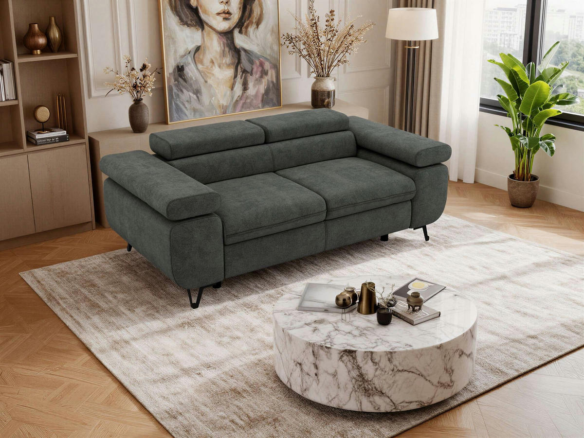 2-SITZER SOFA PETER - Dunkelgrau Stukture - Dunkelgrau/Anthrazit, Textil/Metall (200/76/99cm) - MKS