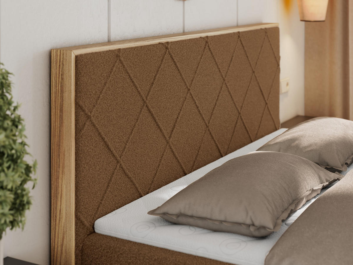 BOXBETT CAICOS 180/200 - Braun Boucle - H4 - Braun, Holz/Textil (180/200cm) - MKS