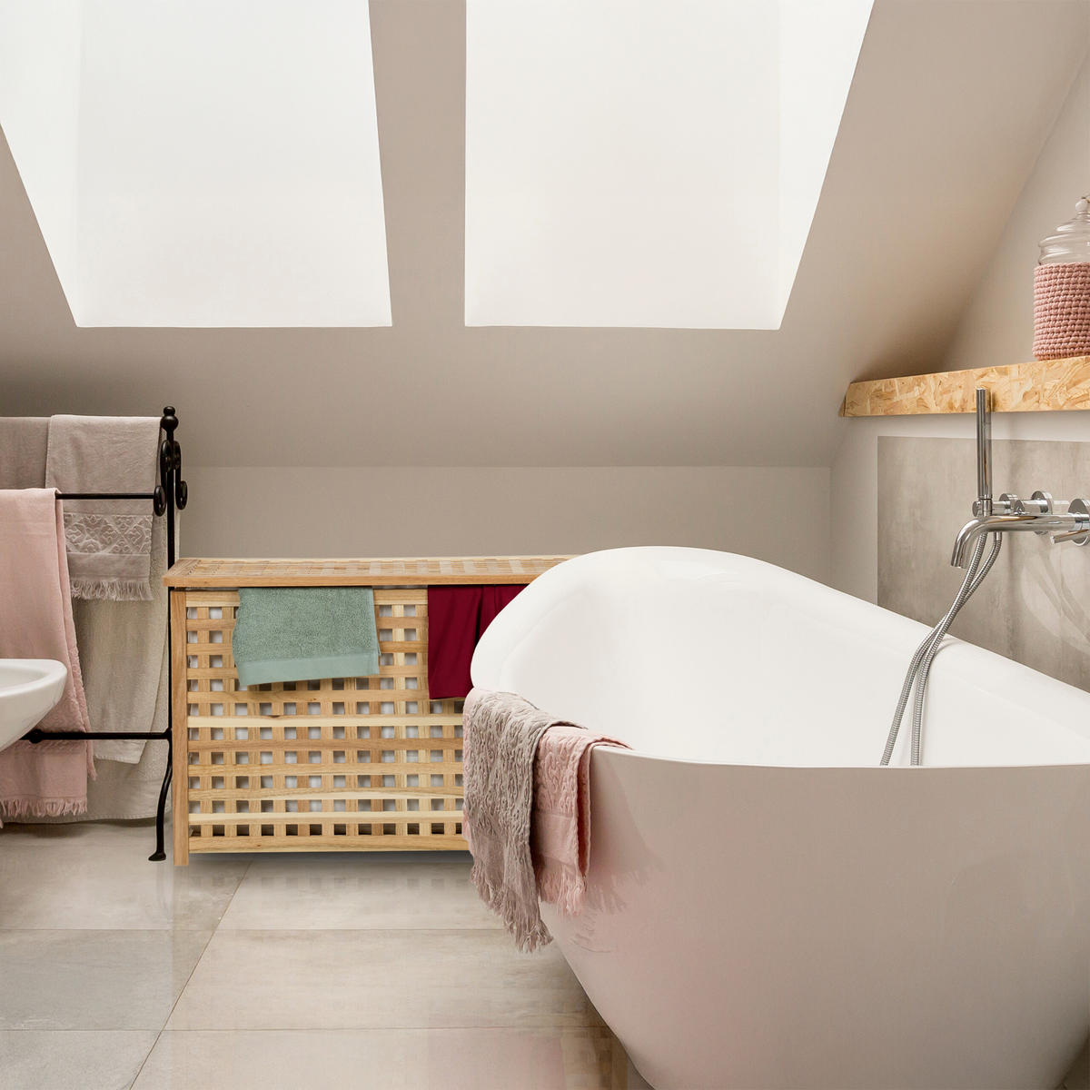 WÄSCHETRUHE - Hellbraun, Holz/Textil (78/47/48cm) - Relaxdays