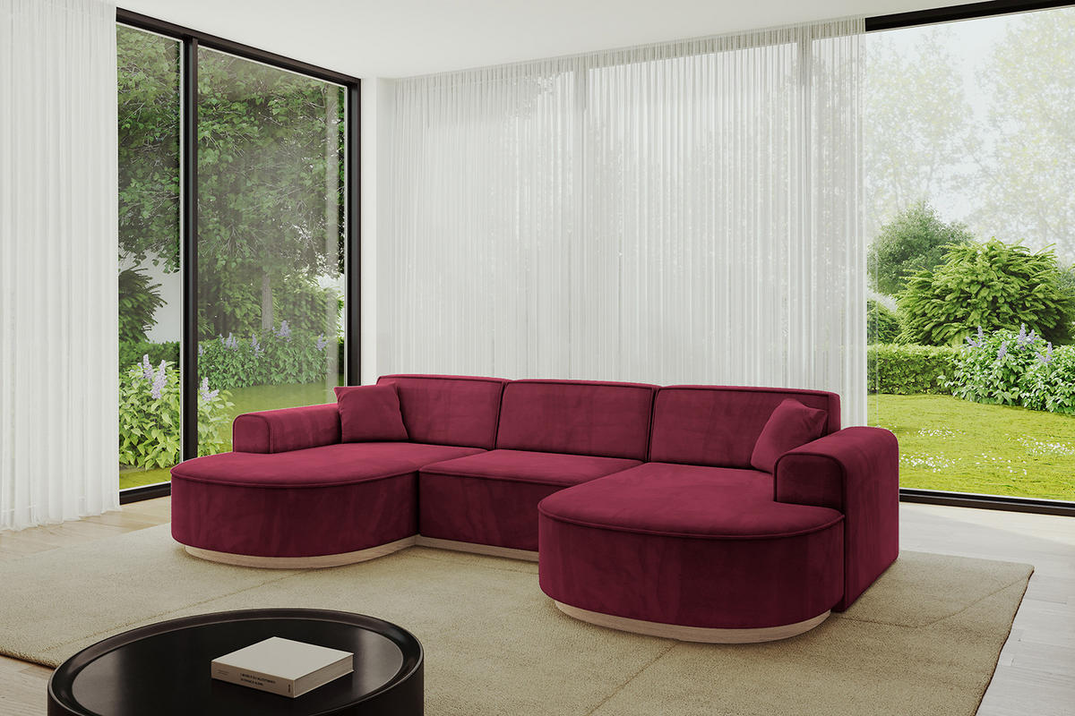 WOHNLANDSCHAFT MARI-U1-v1 - 303x171x83 cm Bordeaux Velours - Bordeaux, Holzwerkstoff/Textil (303/83/171cm) - ALTDECOR