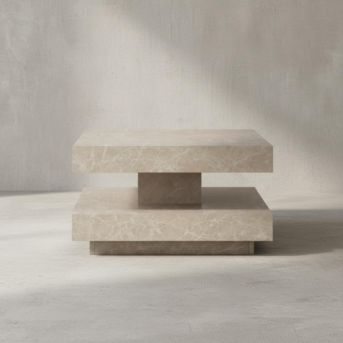 COUCHTISCH in Stein-Optik mit Stauraum, Modernes Design, Quadratisch, Beige 60x60x34 cm - Beige, Holzwerkstoff (60/60/34cm) - KADIMA DESIGN