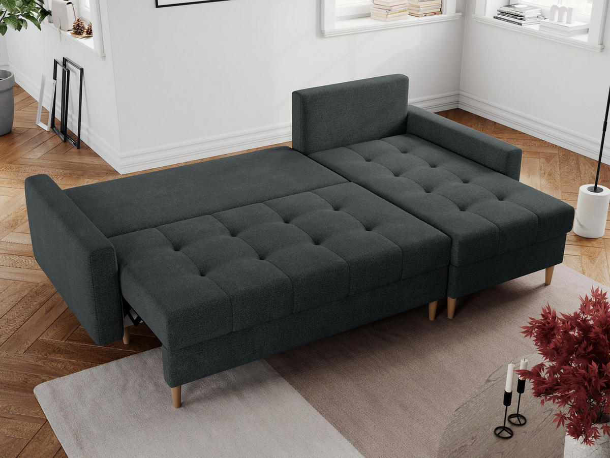 ECKSOFA Colin Struktur Dunkelgrau - Dunkelgrau/Braun, Holz/Textil (220/140cm) - MKS