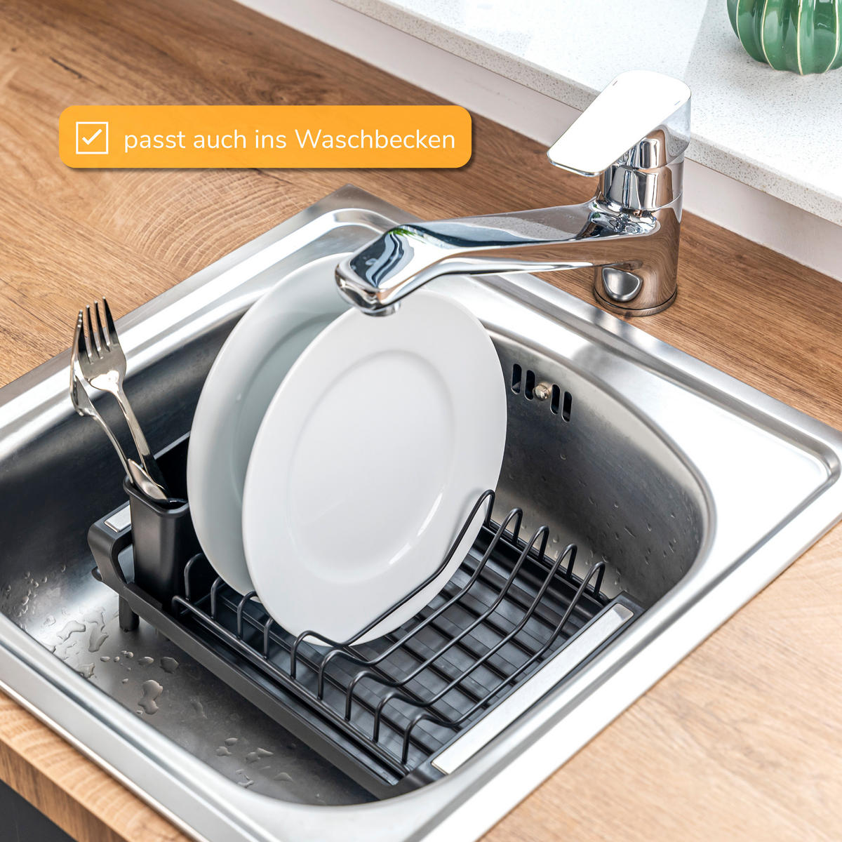 GESCHIRR-ABTROPFGESTELL ausziehbar, schwarz - Schwarz, Kunststoff (46.5/12.5/19.5cm) - eluno