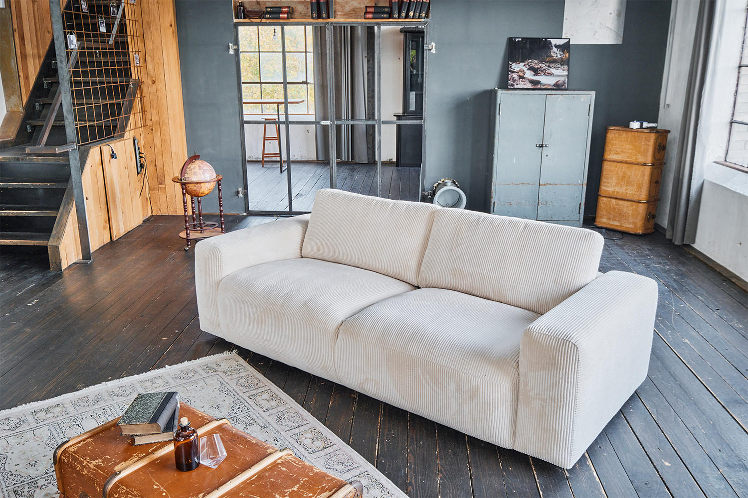 Thumbnail - Kawola Sofa, Creme, Textil, Echtholz, 3-Sitzer, Füllung: Schaumstoff, 242x80x110 cm, Wohnzimmer, Sofas & Couches, Sofas