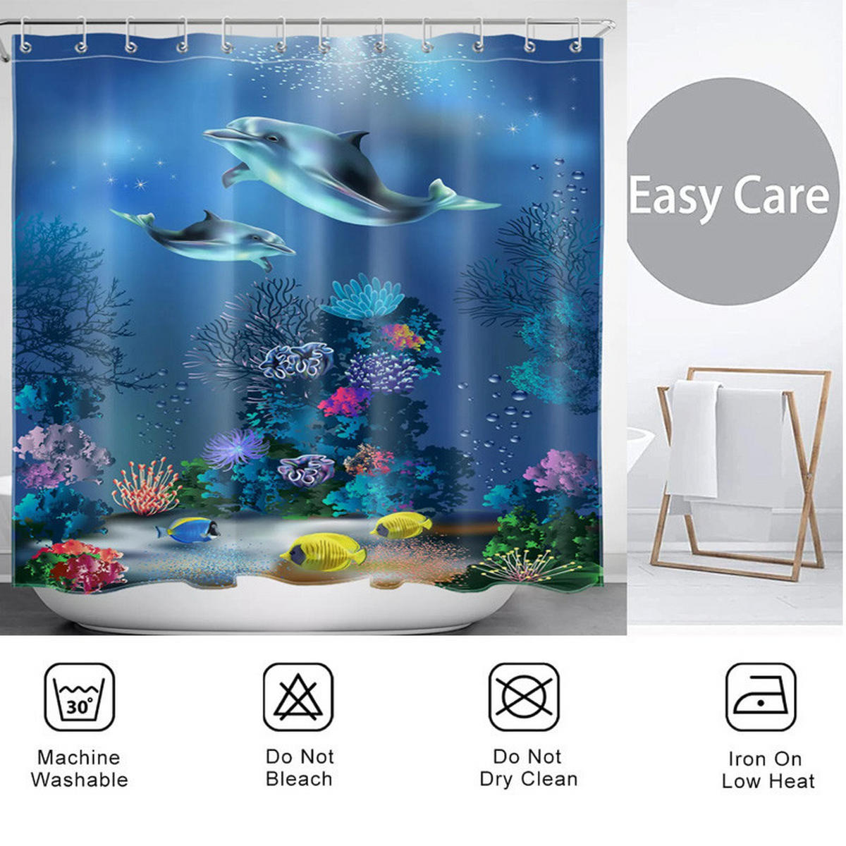 DUSCHVORHANG Polyester schimmelresistent waschbar mit Haken - Multicolor, Kunststoff (180/180cm) - MCBOSON