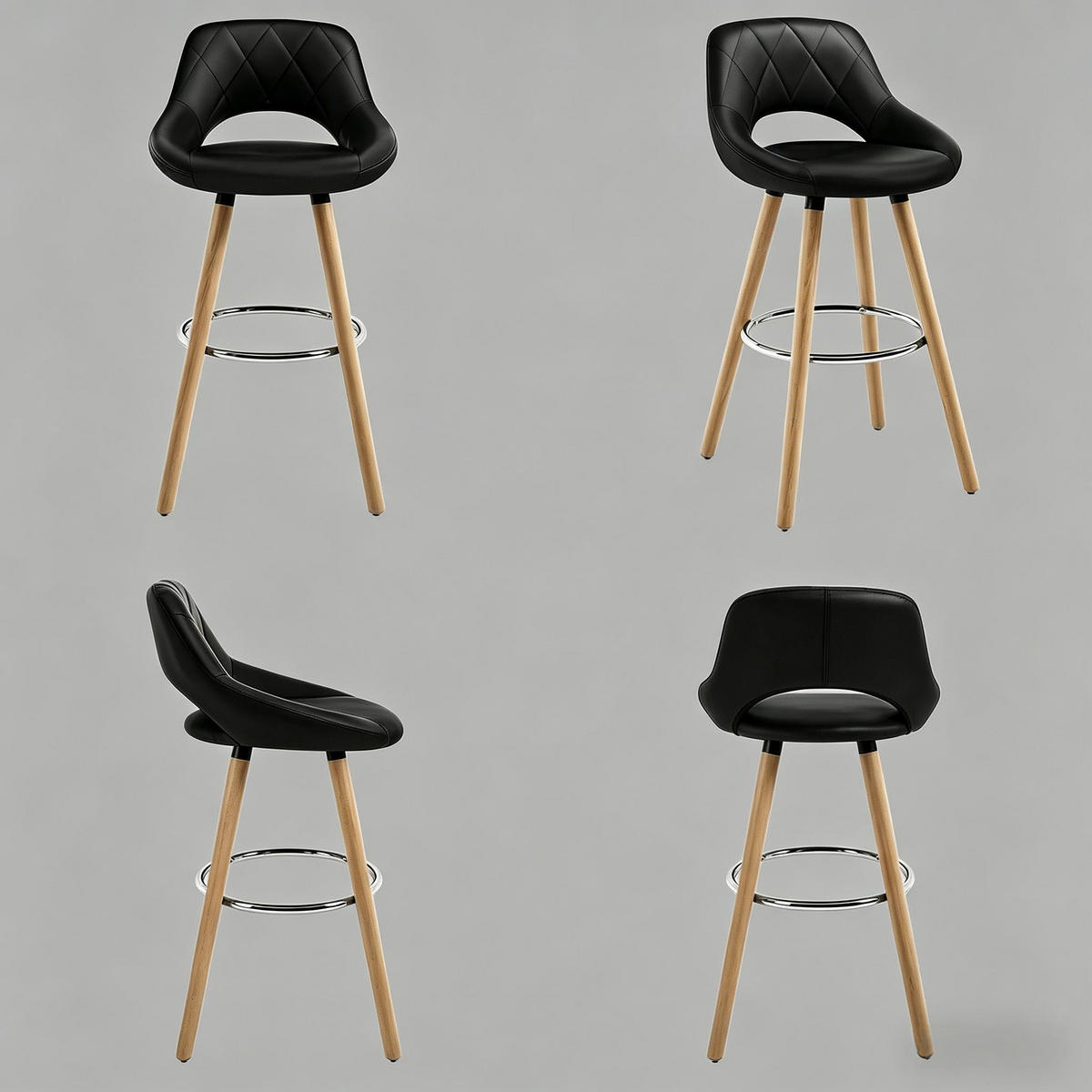 BARHOCKER Schwarz 1er-Set mit Rückenlehne und Massivholzbeinen - Schwarz, Holz (43/70/40cm) - PANGIVO