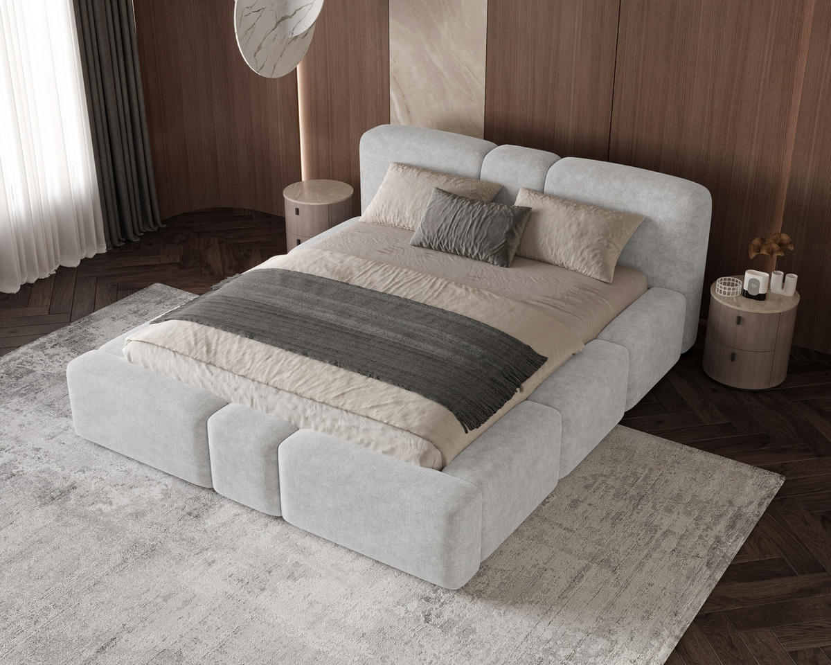 POLSTERBETT Monte160x200 cm- Bettkasten und Stauraum - Doppelbett mit Stabilem Metallrahmen - Hellgrau - Hellgrau, Holzwerkstoff (160/200cm) - Chilly