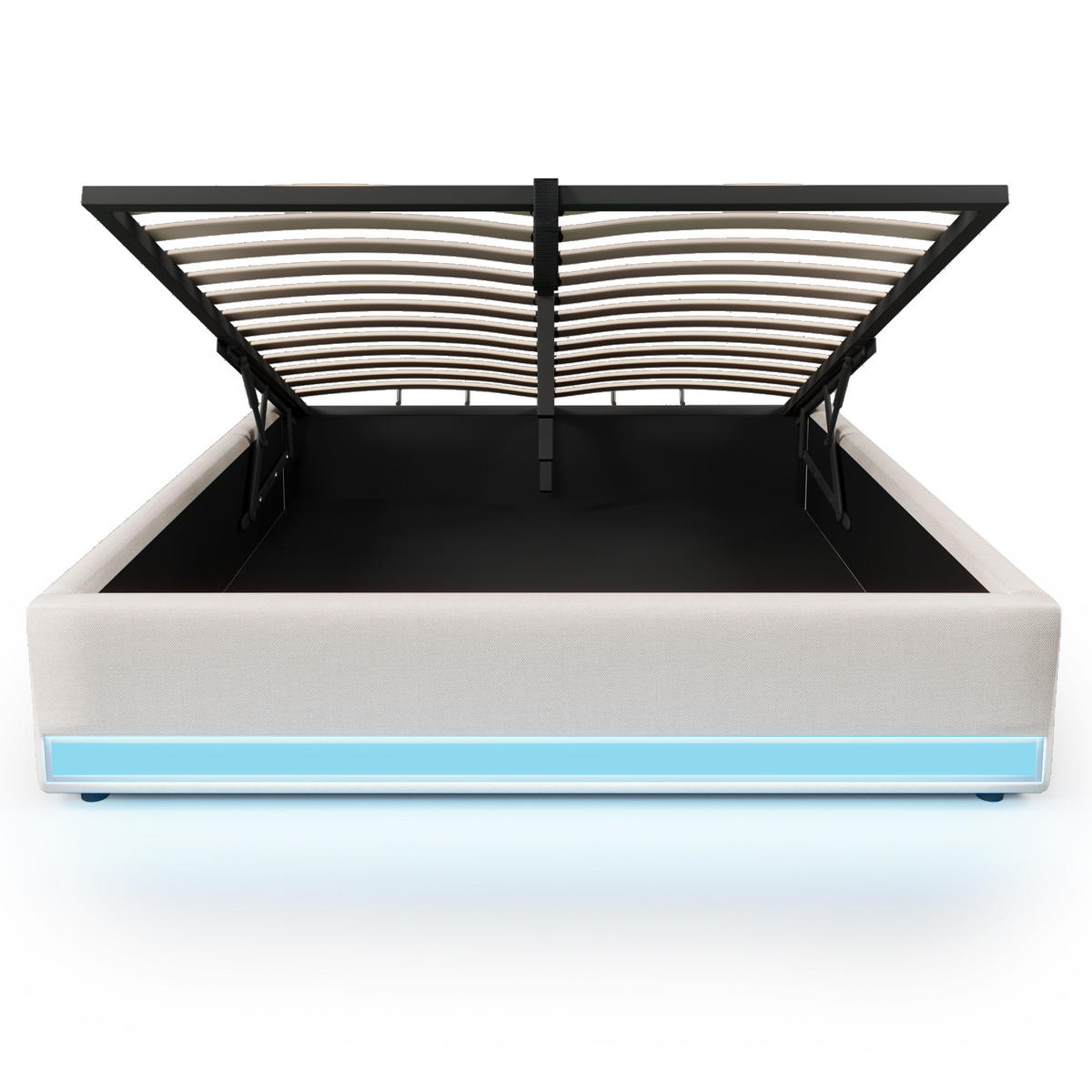 POLSTERBETT 140x200cm Beige LED-Leiste USB-C Hydraulik - Beige, Holz (140/200cm) - FLIEKS