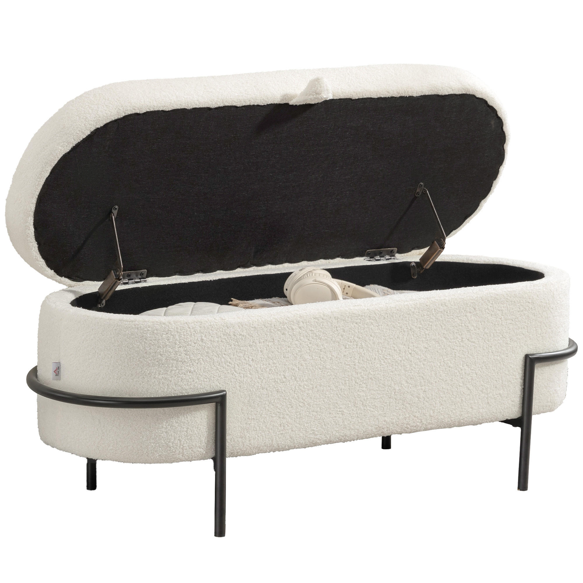 TRUHENBANK DE-07173 mit Deckel, Stauraum, Stahlbeine, Fleece Cremeweiß - Creme, Textil/Metall (40/48/114.5cm) - ComfortXL
