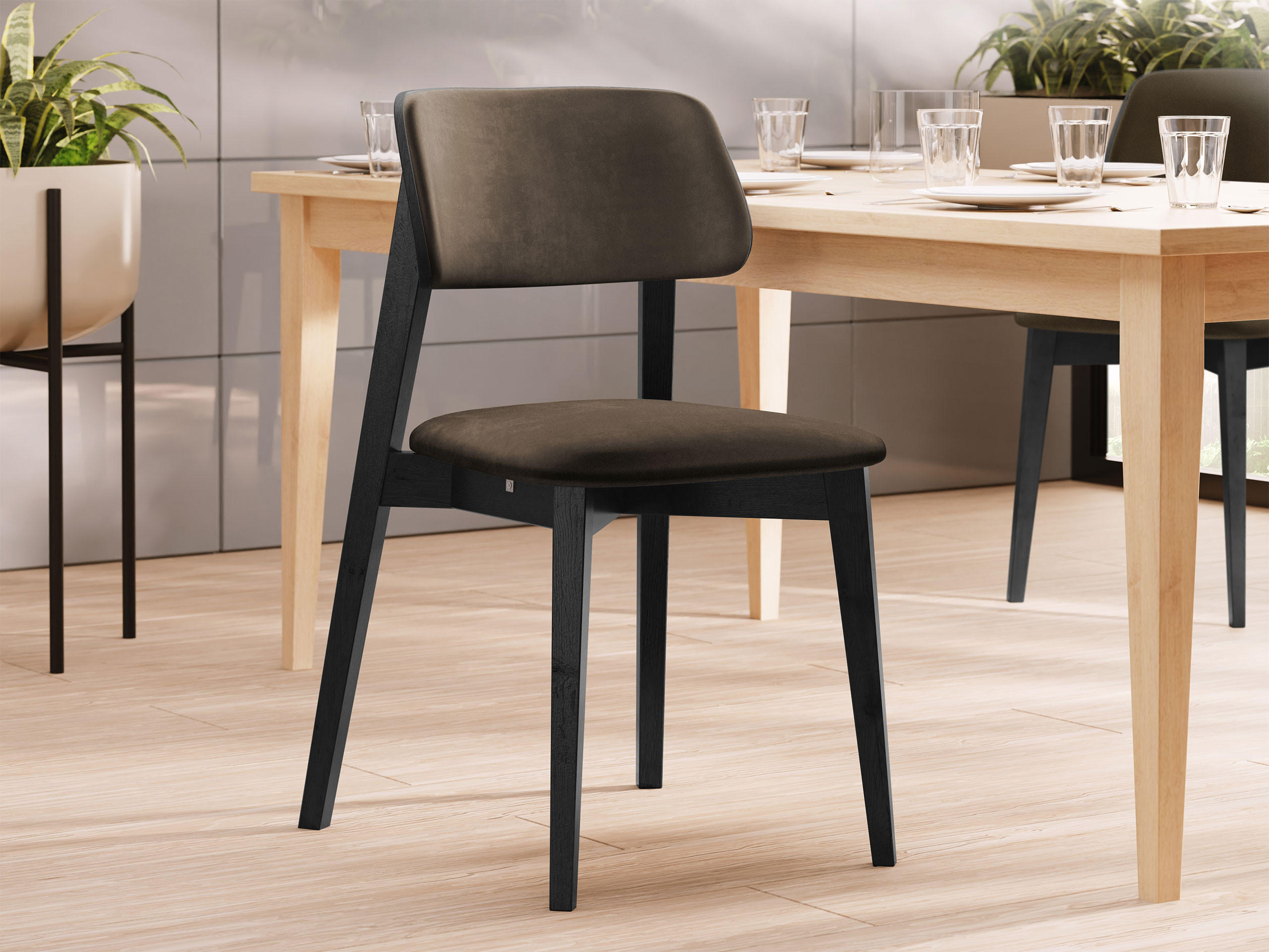 WOHNZIMMER STUHL KT63/C, Holzfarbe: Schwarz - Schwarz/Braun, Holz/Textil (47/80/49cm) - MIRJAN24