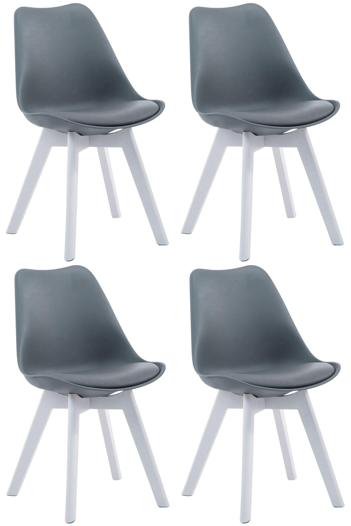 STUHL 4er Set Lederlook grau - Weiß/Grau, Holz/Textil (48/84/55cm) - CLP