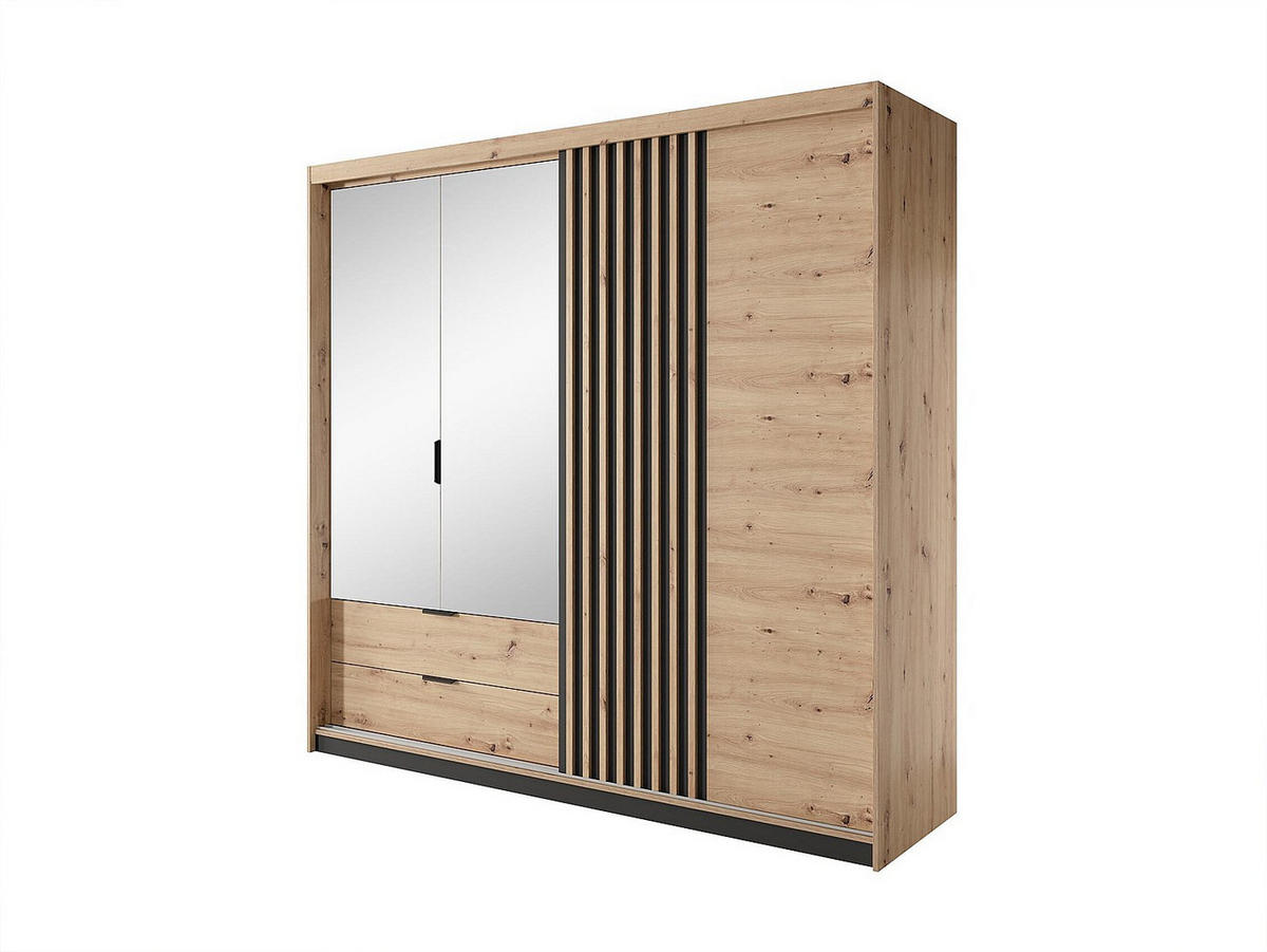 KLEIDERSCHRANK - 220 cm x 60 cm - holz - schwarz, naturfarben hell Ariada - Schwarz/Naturfarben, Holz (220/210.4/60cm) - Vente-Unique