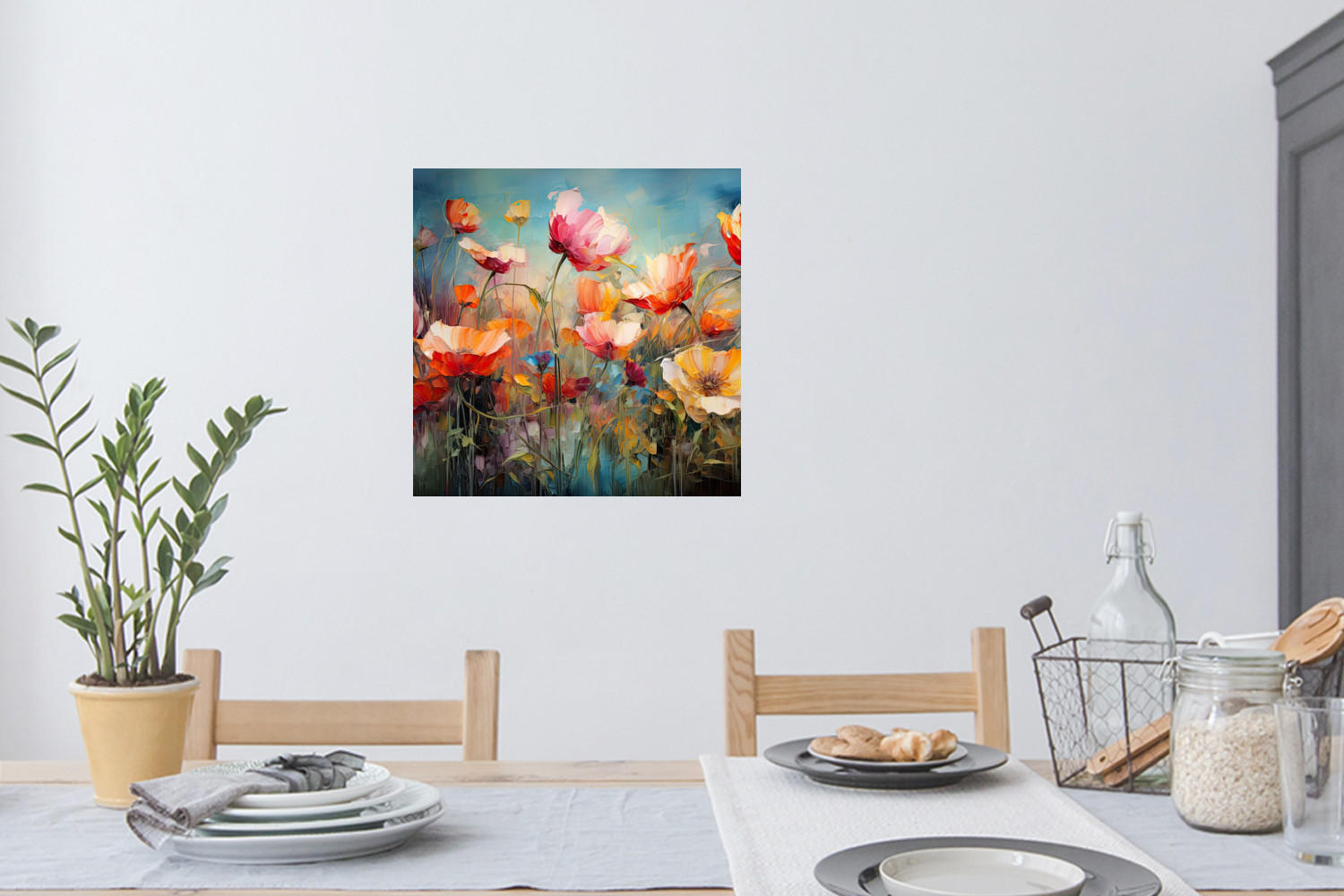 WANDTATTOO Blumen - Aquarell - Kunst - Botanisch - Natur 50x50 cm - Orange, Kunststoff (50/50/0.1cm) - MuchoWow