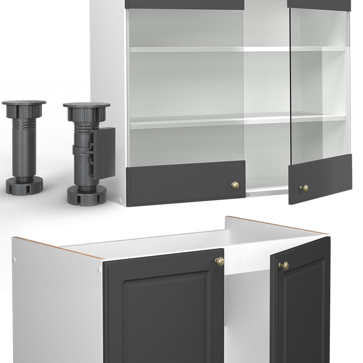 KÜCHENZEILE Fame-Line Anthrazit-Gold/Weiß 240 cm ohne AP - Graphitfarben/Weiß, Holzwerkstoff (240/81.6/46cm) - Vicco