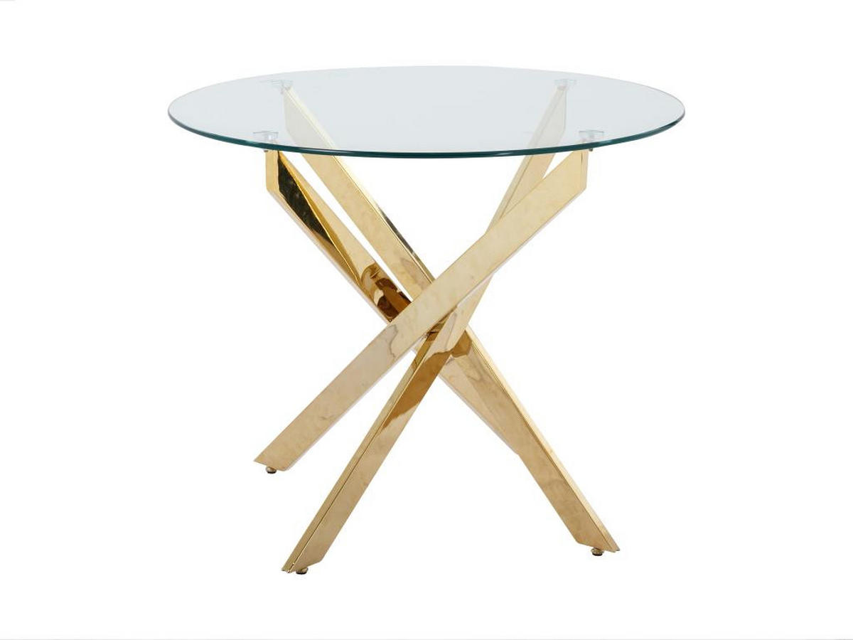 ESSTISCH rund für 2 Personen - Sicherheitsglas & goldfarbenes Metall - Transparent - COSIMA - Goldfarben, Glas (90/90/77cm) - Vente-Unique