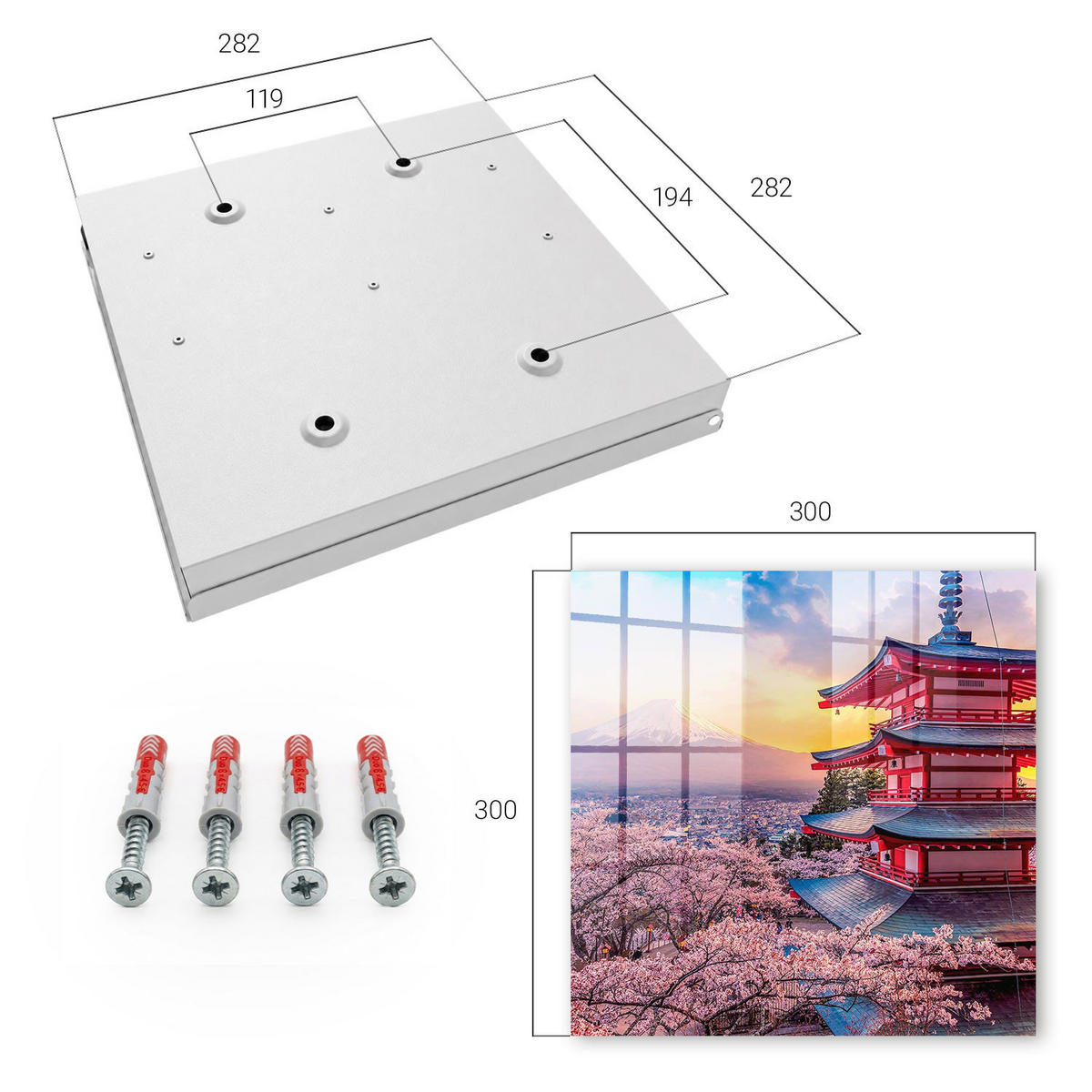 SCHLÜSSELBOX Weiß 30x30 cm – Türöffnung nach rechts - Japanische Harmonie - Pink, Metall (30/30/5cm) - TULUP