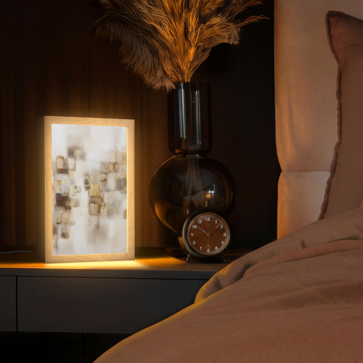STOLNÍ LAMPA Abstraktní čtverce - zemité tóny - mlhavé 20x30 cm - barva hrušně, kompozitní dřevo (8/20/30cm) - OnlyWow