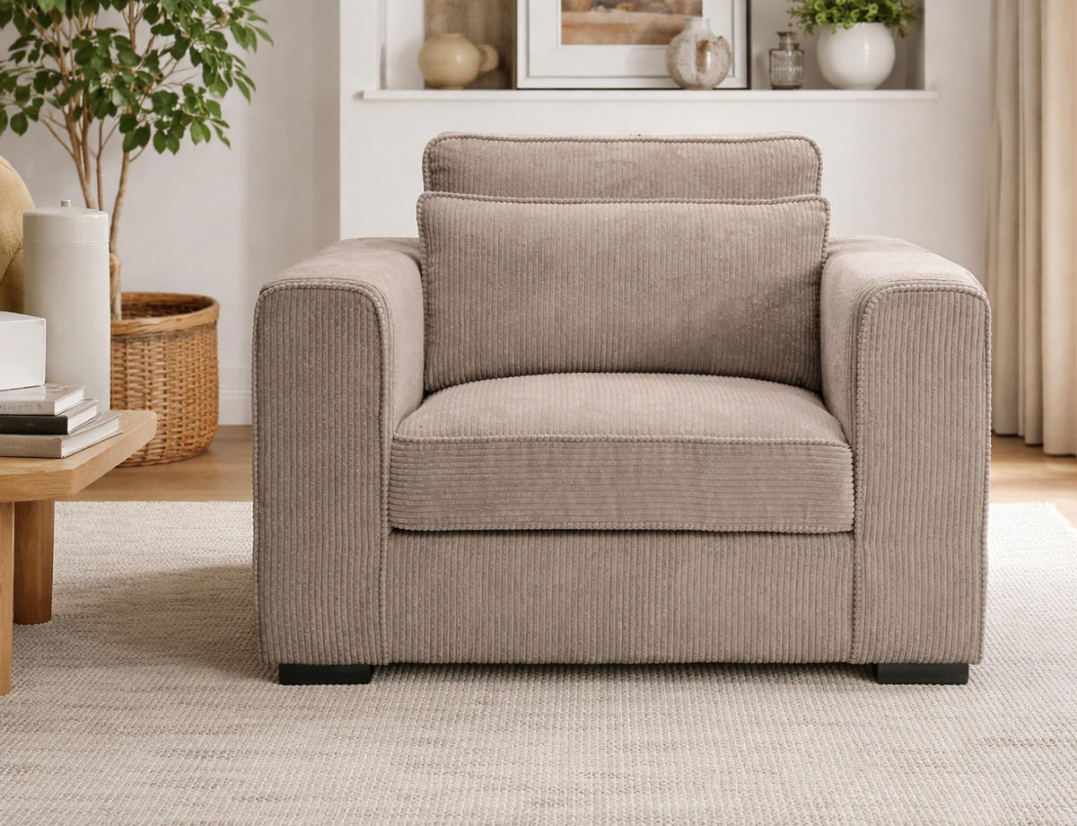 SESSEL beige-braun Cord, Loungesessel 120 cm, Wohnzimmersessel mit Wellenfederung - Schwarz/Braun, Holzwerkstoff/Kunststoff (120/92/112cm) - Inn.Furn
