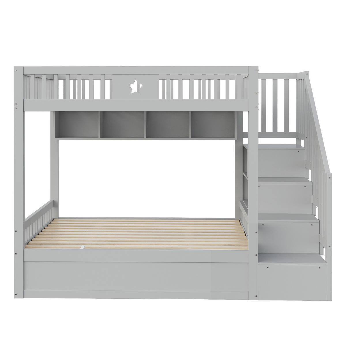 HOCHBETT 140x200 Grau Holz Stauraumtreppe Regal - Grau, Holz (140/200cm) - FLIEKS