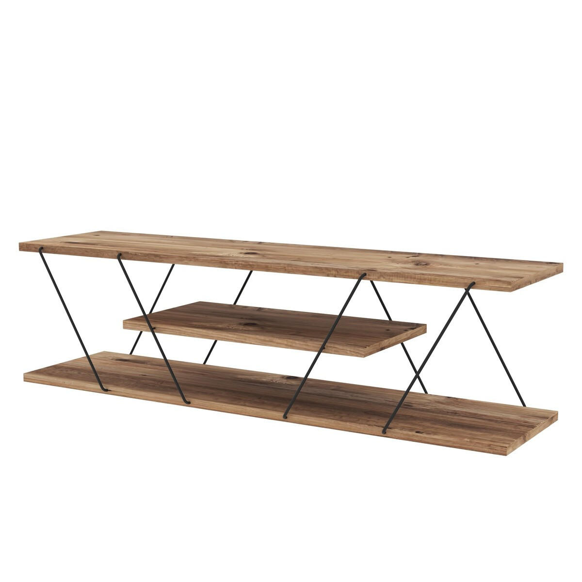 TV stolek s víceúrovňovými policemi a kovovým rámem, šířka 120 cm - CANAZ - přírodní, kov/dřevo (120/33/30cm) - Vente-Unique
