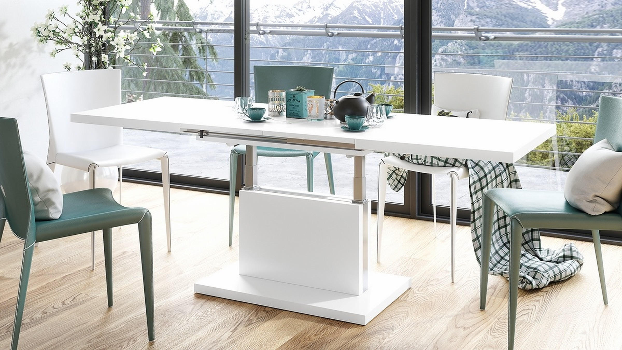 COUCHTISCH rechteckig Weiß matt ausziehbar höhenverstellbar - Weiß, Holzwerkstoff (80/120/56cm) - designimpex