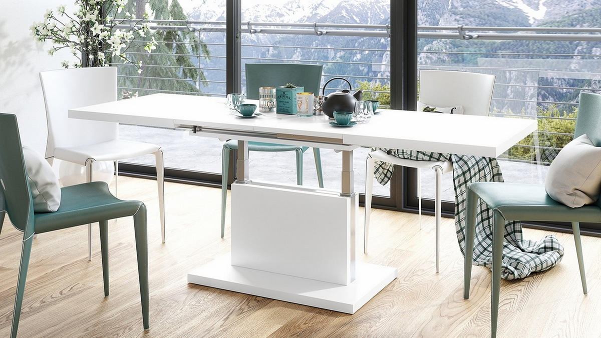COUCHTISCH rechteckig Weiß matt ausziehbar höhenverstellbar - Weiß, Holzwerkstoff (80/120/56cm) - designimpex
