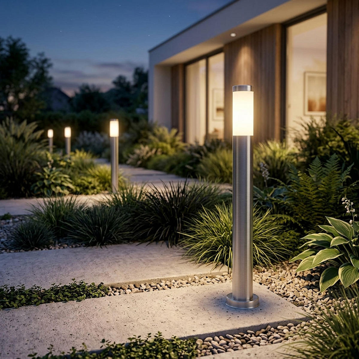 LED WEGELEUCHTE Edelstahl Silber opal 4er Set - Silberfarben, Metall (11/80/80cm) - Globo Lighting