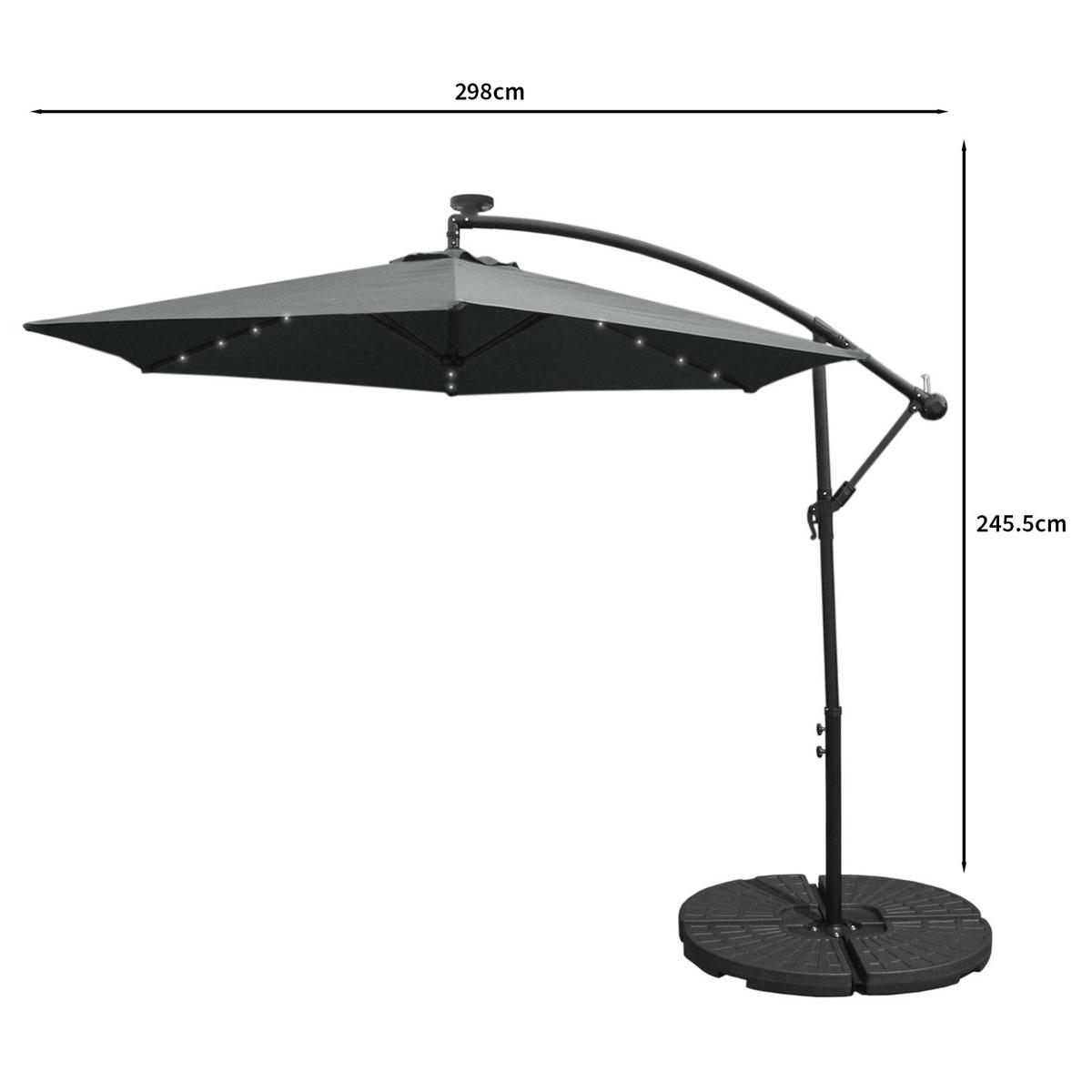 SONNENSCHIRM 300cm LED Ampelschirm mit fächerförmigem Sockel - Grau - Grau, Textil (300/300cm) - Monstershop