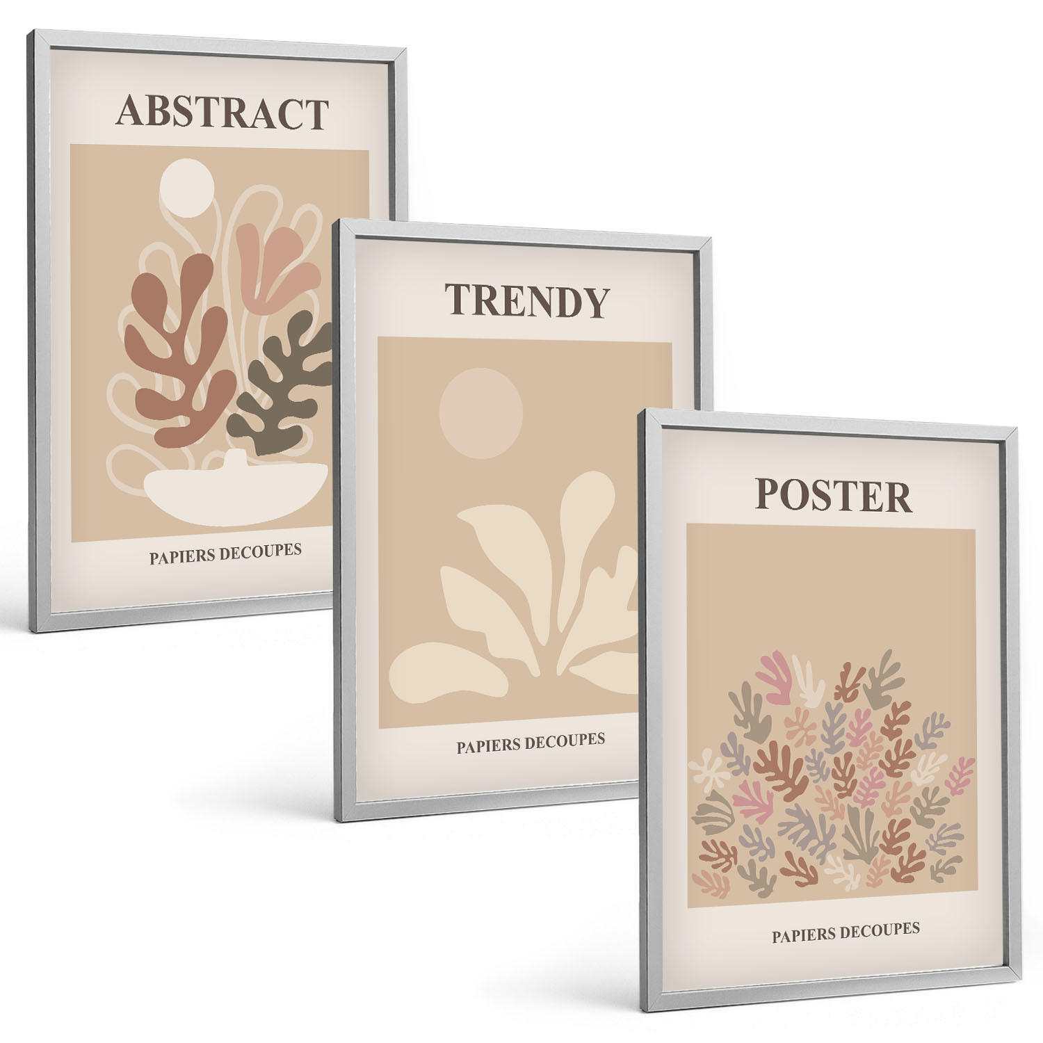 BILDER SET 3er Set - 40x60 cm Silberner Rahmen - Pflanzenmotive beige braun - Silberfarben, Kunststoff (40/60cm) - TULUP