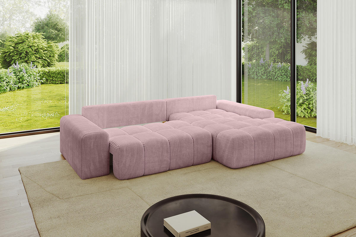 ECKSOFA Ottomane Rechts ENSI-L - 267x164x88 cm Rosa - Rosa, Holzwerkstoff/Kunststoff (164/267cm) - ALTDECOR