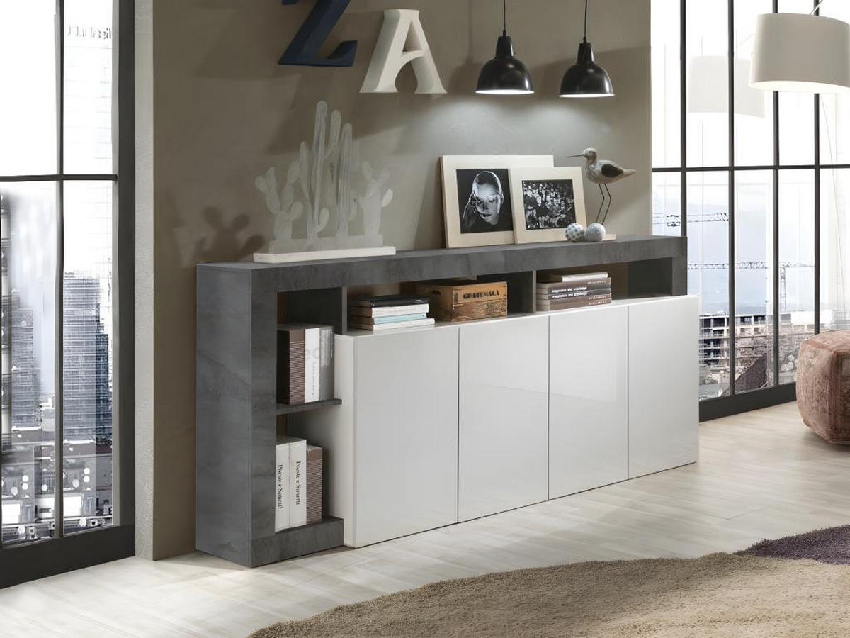 SIDEBOARD 4 Türen Frankfurt - L184 cm - Grau, Holz (42/93/184cm) - Vente-Unique