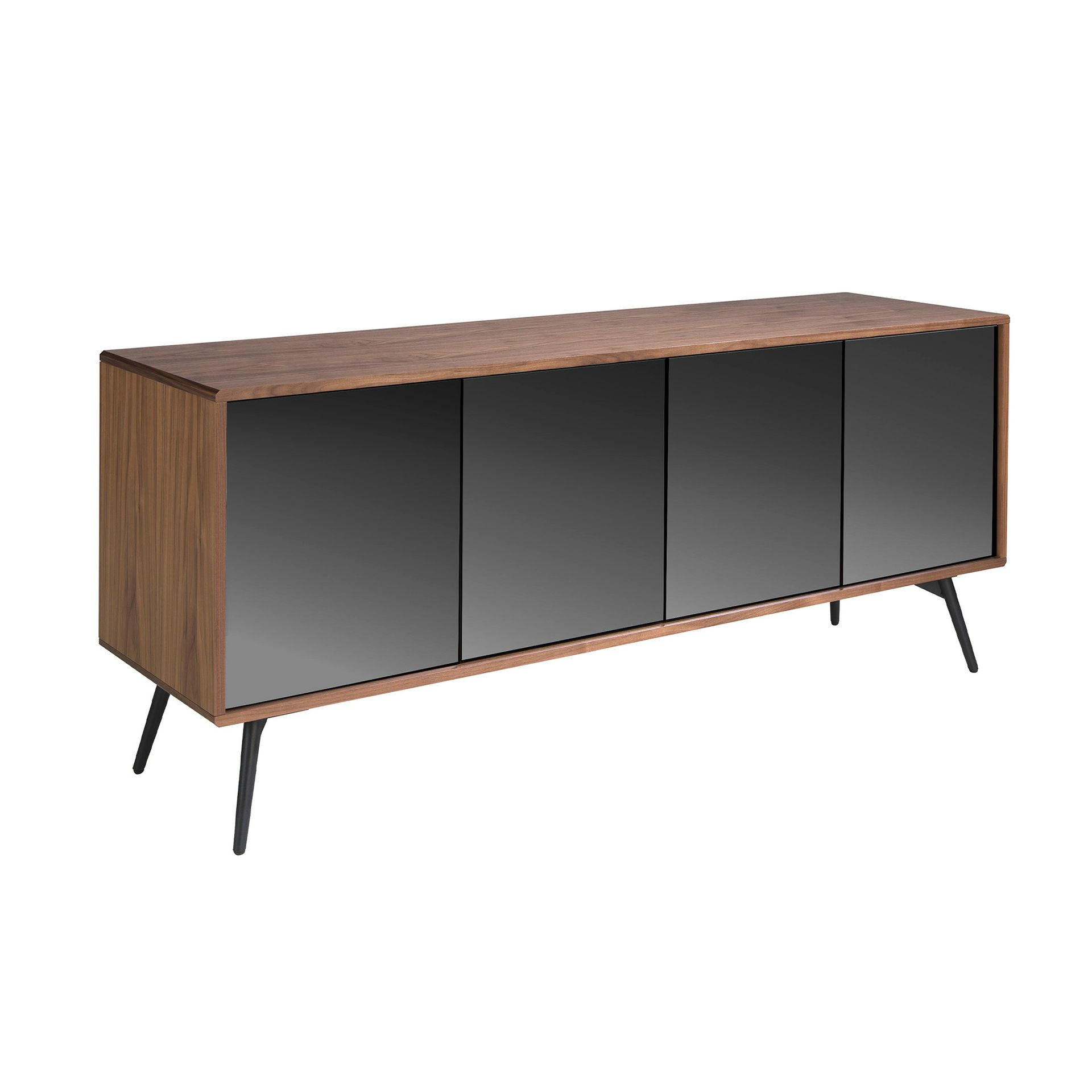 SIDEBOARD Sideboard aus schwarzem Glas mit Spiegeleffekt, Walnuss und schwarzem Stahl 180/50/76 cm - Walnussfarben/Schwarz, Holz (180/76/50cm) - ANGEL CERDA