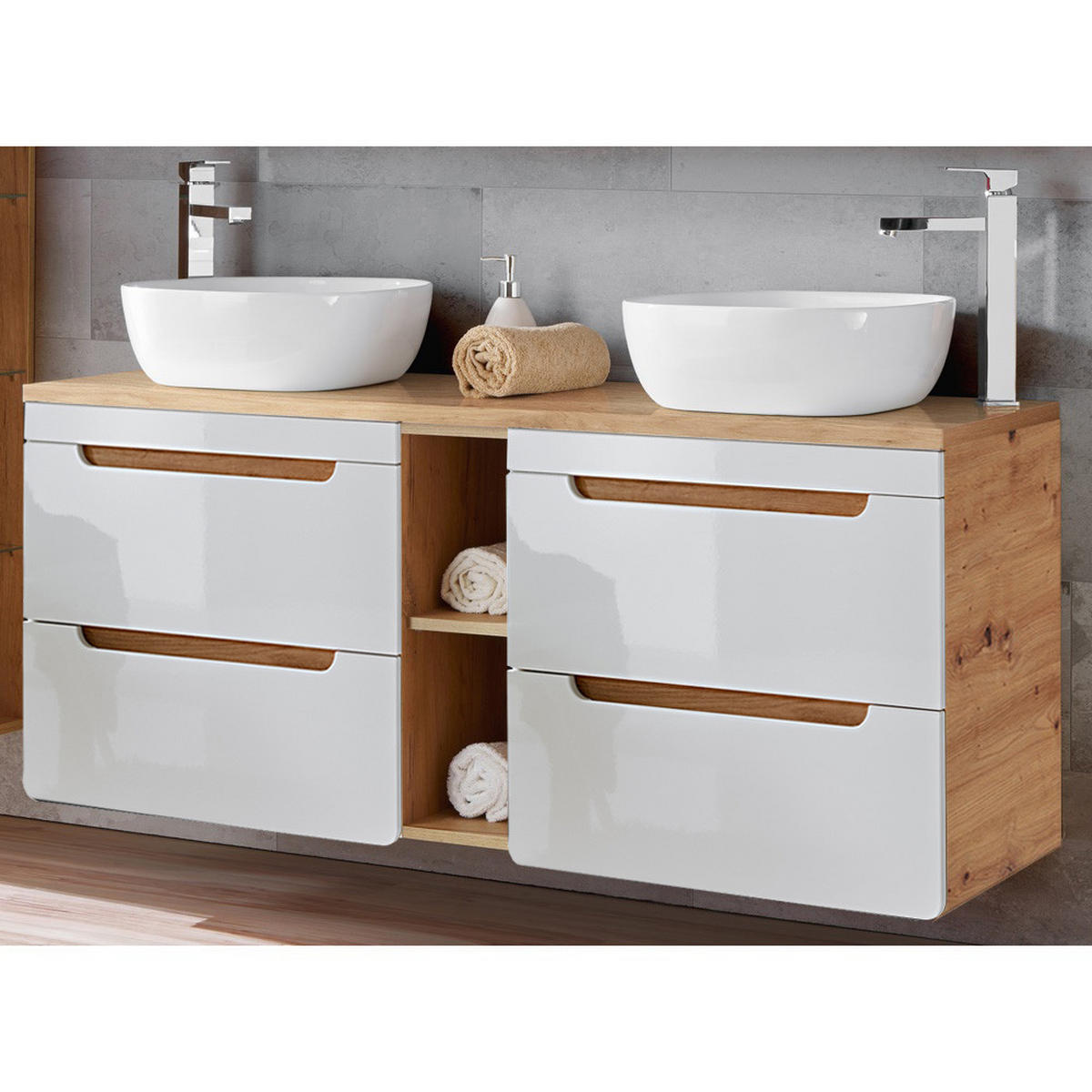 BADMÖBEL-SET 4-TLG. Luton-56 - Weiß, Holzwerkstoff (241/200/46cm) - Lomado