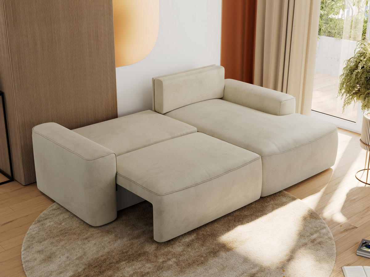 ECKSOFA BELLUNO L Beige Velvet - Rechts - Beige/Schwarz, Textil (233/144cm) - MKS
