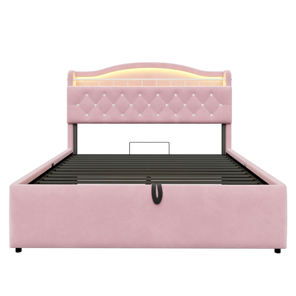 POLSTERBETT 140x200 cm mit hydraulischem Stauraum - LED Beleuchtung & Ladestation - Rosa - Ohne Matratze - Pink, Textil (140/200cm) - DELFA