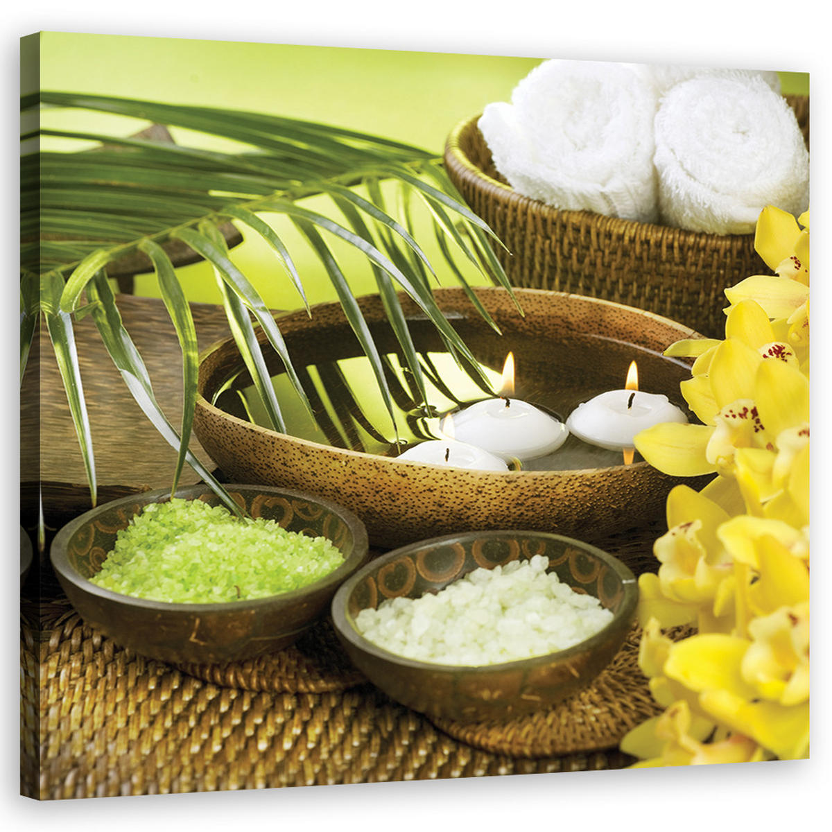 WANDBILD blumen palmen kerzen zen - Grün, Textil (50/50cm) - Feeby