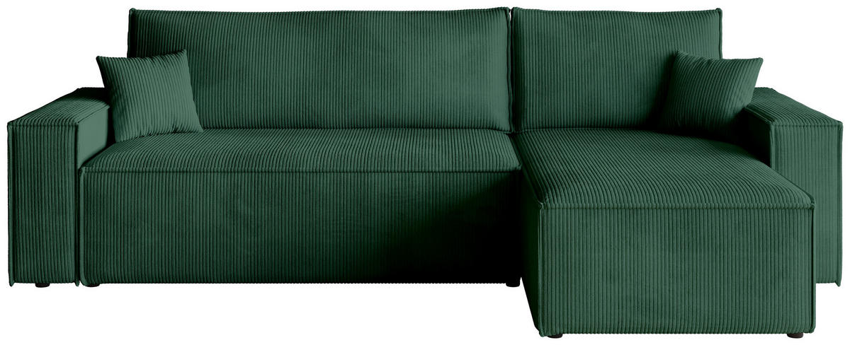 ECKSOFA ADI mit Schlaffunktion Dunkelgrün Cord - Dunkelgrün, Textil (244/143cm) - Bromarkt