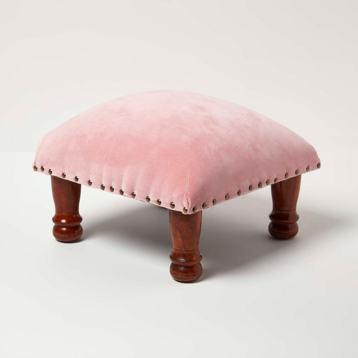 SAMT-HOCKER Mable, rosa mit Holzbeinen, 40/40/25 cm - Rosa, Textil (40/25/40cm) - Homescapes