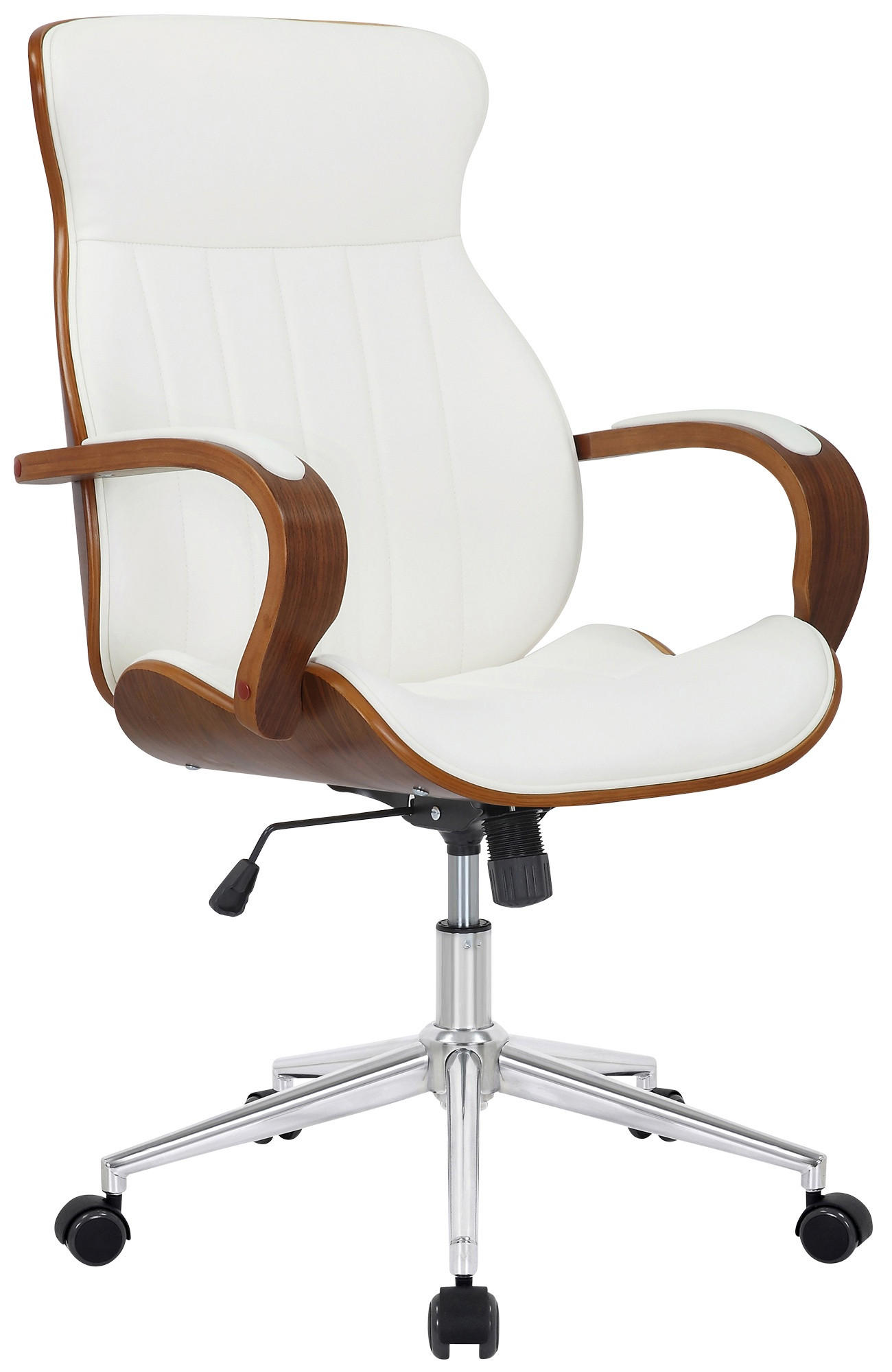 DREHSTUHL Lederlook walnuss/weiß - Chromfarben/Walnussfarben, Textil/Metall (63/100/68cm) - CLP