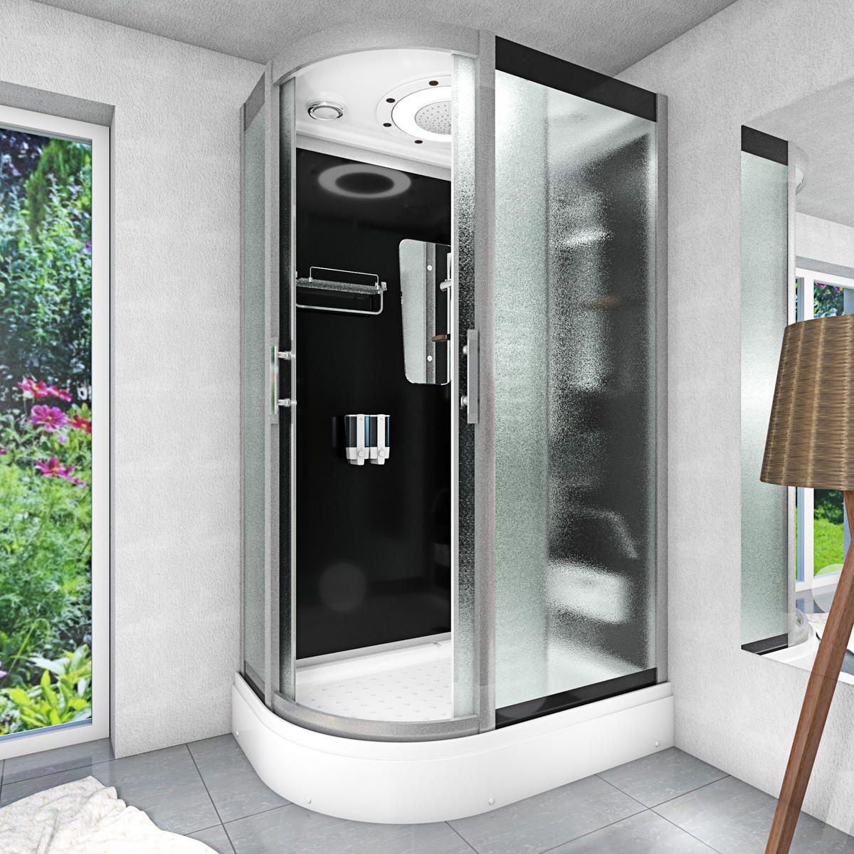 DUSCHE Duschkabine D60-73M1L-EC Schwarz 120x80 - Schwarz, Glas/Kunststoff (120/80/215cm) - AcquaVapore by Sandra Jentho