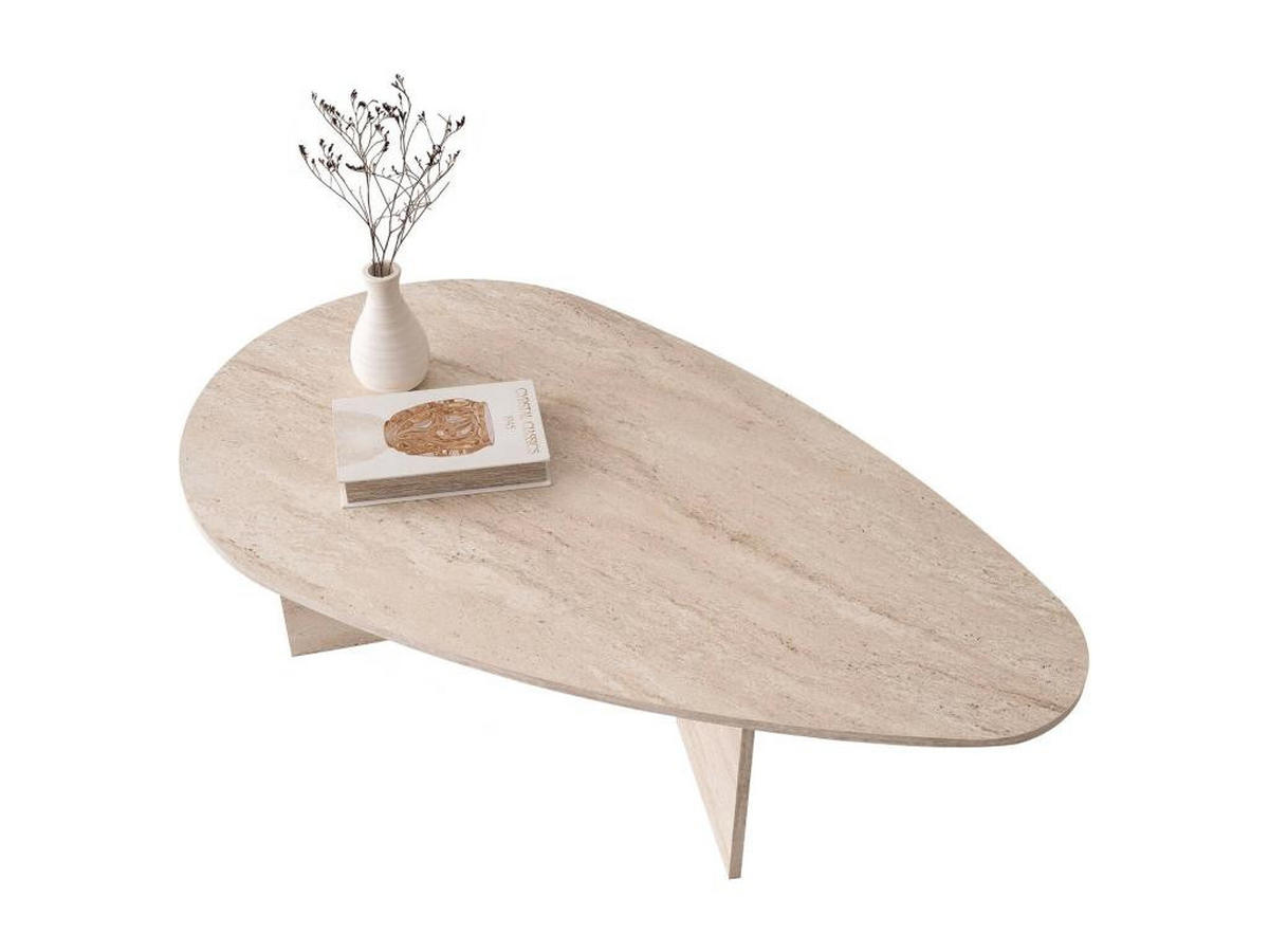 COUCHTISCH – Travertin-Optik Beige – LOMARETI - Beige, Holz (139.5/79.5/42cm) - Vente-Unique