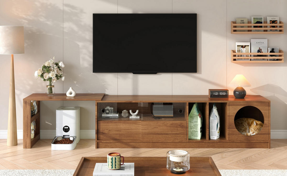 TV-SCHRANK ausziehbar und drehbar in Nussbaum 180/40/50 cm (bis 260 cm) - Walnussfarben, Holzwerkstoff (180/50/40cm) - Redom