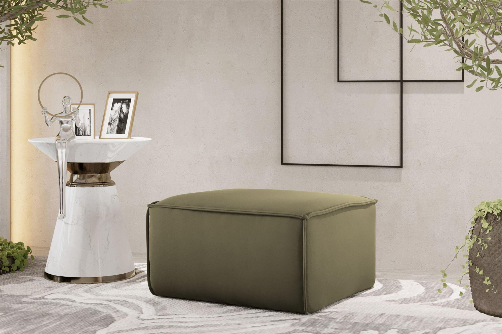 POLSTERHOCKER Celes Premium Opera Velvet - Hellgrün, Holzwerkstoff/Textil (105/40/105cm) - Fun Möbel